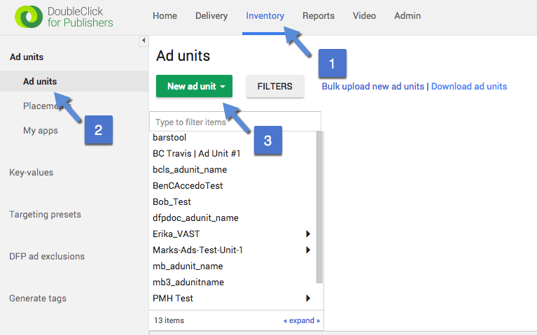 navigate to ad units