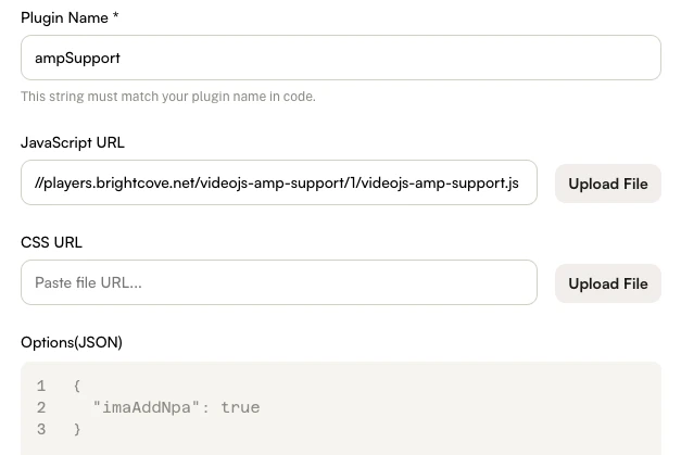 Add Custom Plugin dialog with ampSupport plugin and imaAddNpa option