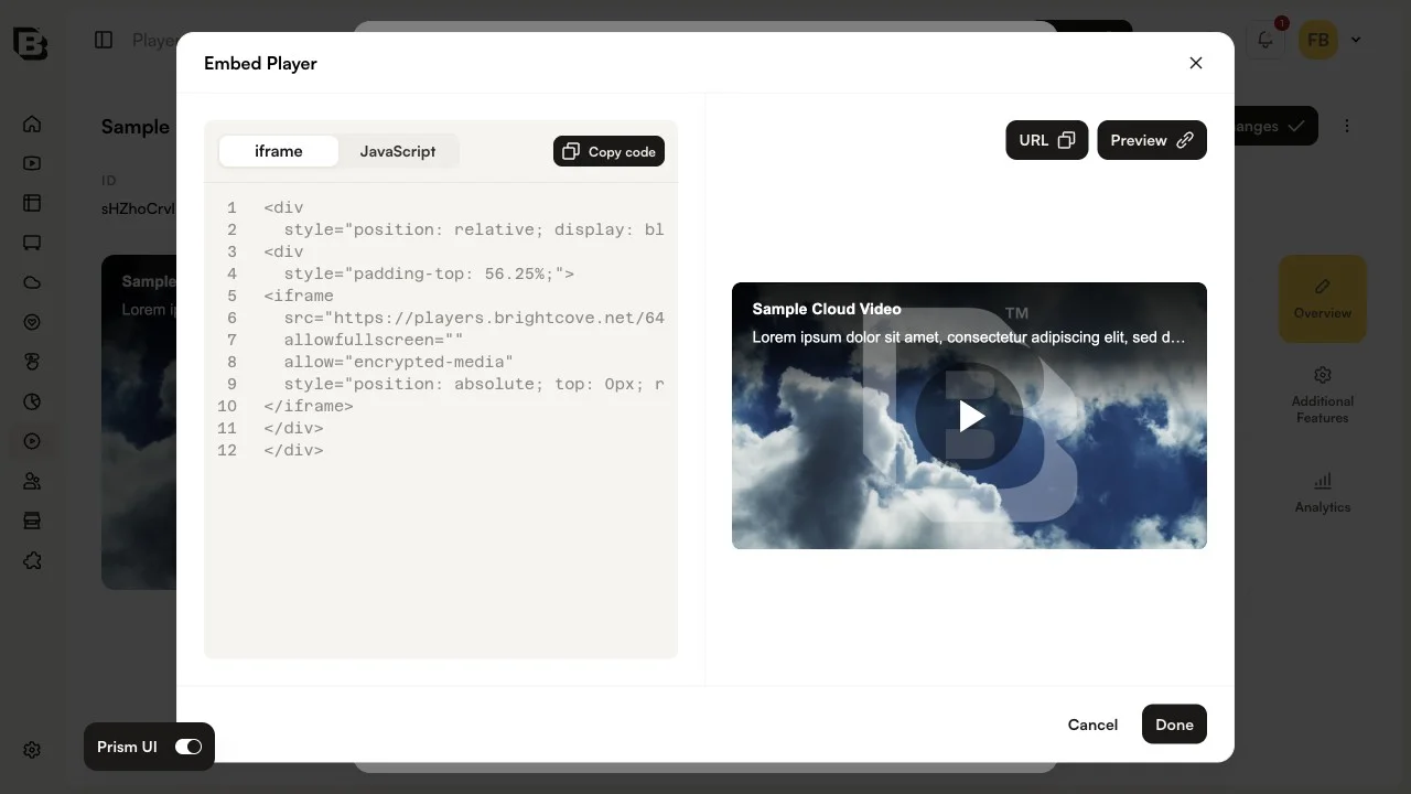 Embed Player dialog