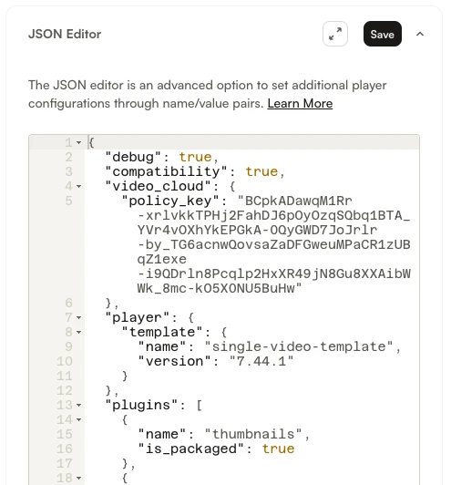 JSON Editor with the debug property set to true